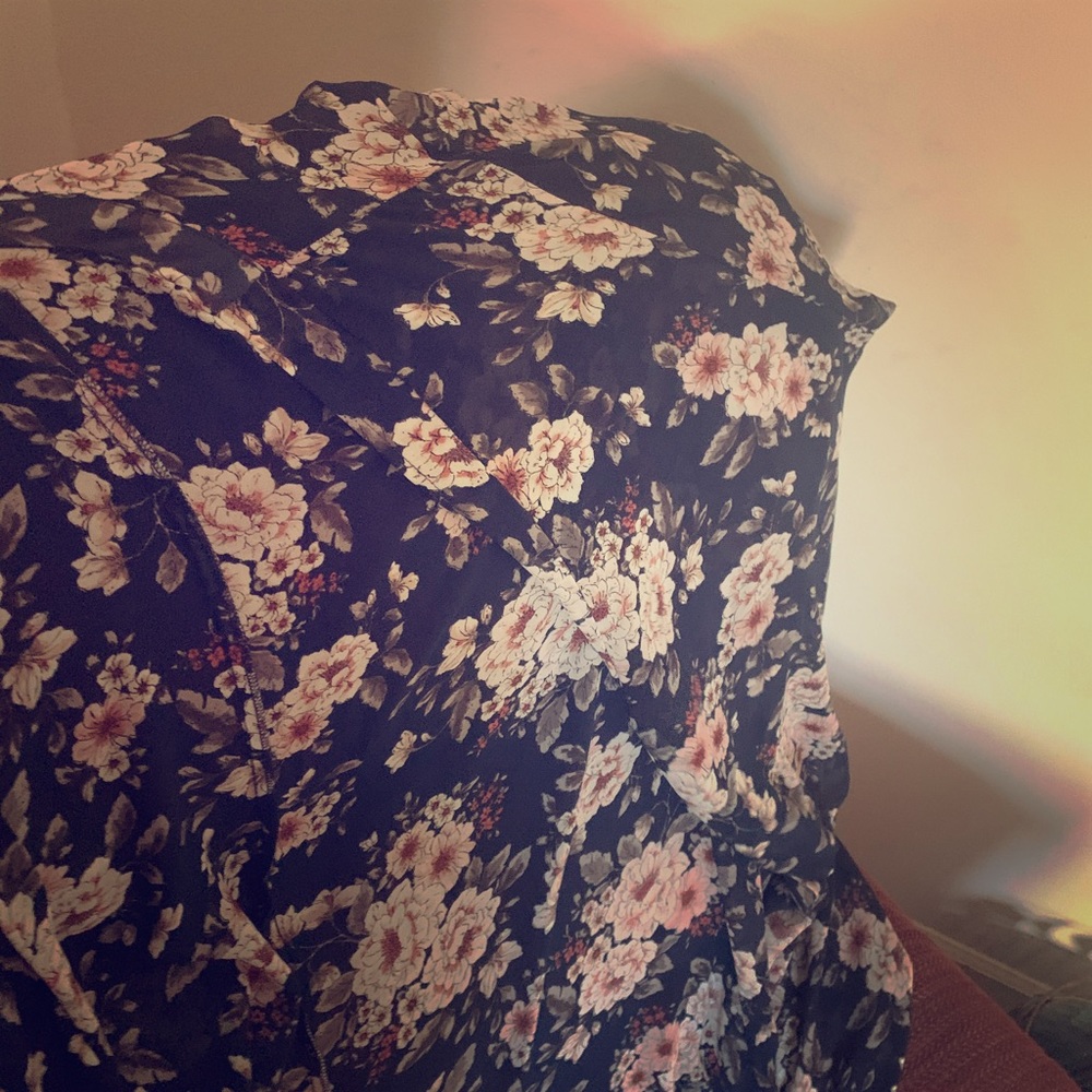 Navy Blue and Pink Floral Kimono